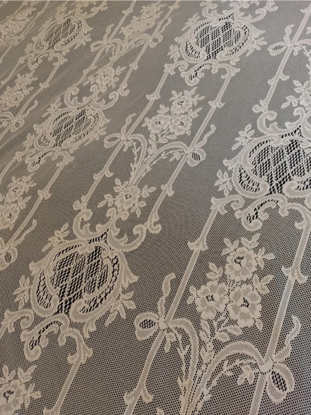 Vintage Lace Curtain Panels Set of 2 White Floral Bouquets Boho Cottagecore 60